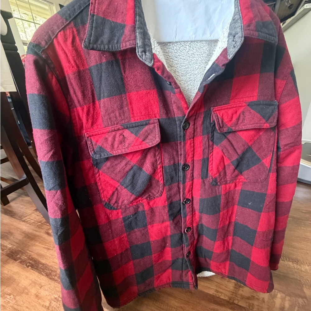 Saks Fifth Avenue Red & Black Plaid Sherpa-Lined Shirt Jacket